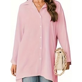 Women's Oversized T-Shirt Button-Up Long Sleeve Shirt V-Neck Loose Flowy Shirt