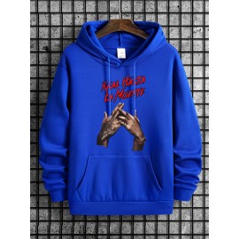 Men's Gesture Letter Print Casual Sweatshirt, Fashion Drawstring Hoodie, Comfortable Versatile Long Sleeve Sweatshirt With Hood For Autumn And Winter