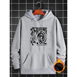 Plus Size Men's Swirling Pattern Graphic Print Hooded Sweatshirt For Spring Fall, Trendy Casual Hoodies For Outdoor Sports