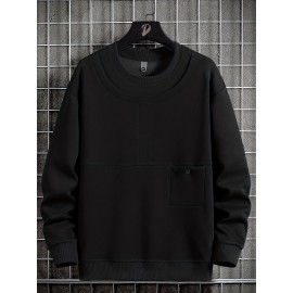 Plus Size Men's Solid/Contrast Color Sweatshirt For Sports/outdoor, Oversized Fashion Crew Neck Pullover, Men's Clothing