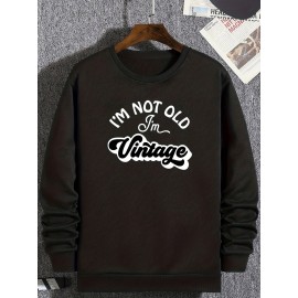 Plus Size Fashion Letters Print Round Neck Pullover Sweatshirt, Men's Plus Long Sleeve Sweatshirt