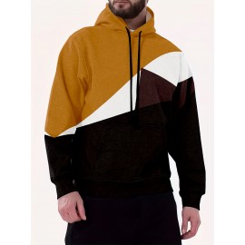 Plus Size Men's Contrast Pattern Print Hoodies Hooded Sweatshirt For Spring Fall Winter, Men's Clothing