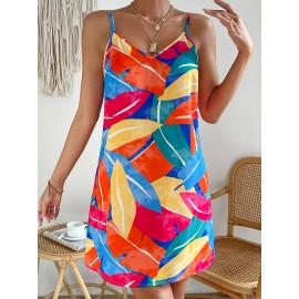 Color Block Spaghetti Strap Dress, Vacation Sleeveless Cami Dress For Spring & Summer, Women's Clothing