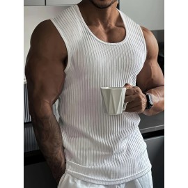 Mens Athletic Stripe Tank Top - Ribbed Muscle Fit Gym Vest for Breathable Summer Sports - Comfortable Casual Undershirt with Eye-Catching Vertical Stripe Design