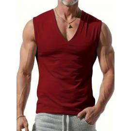 Mens Premium Solid Color Sleeveless V-Neck Tank Top - Casual, Sporty & Quick Dry - Perfect for Summer Outdoor Adventures & Fitness Gym Sessions - Comfortable, Breathable & Durable