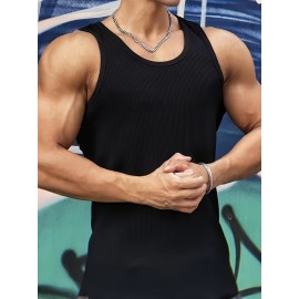 Men's Solid Tank Top, Active Quick Dry Breathable Crew Neck Sleeveless Shirt, Men's Clothing For Summer Outdoor