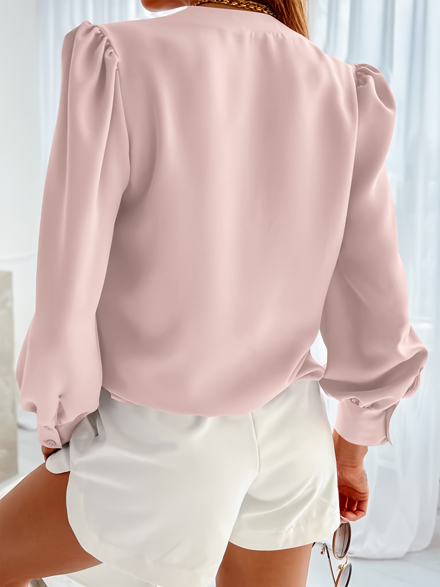 womens business casual tops summer long sleeve silk button down shirts v neck chiffon blouses details 0