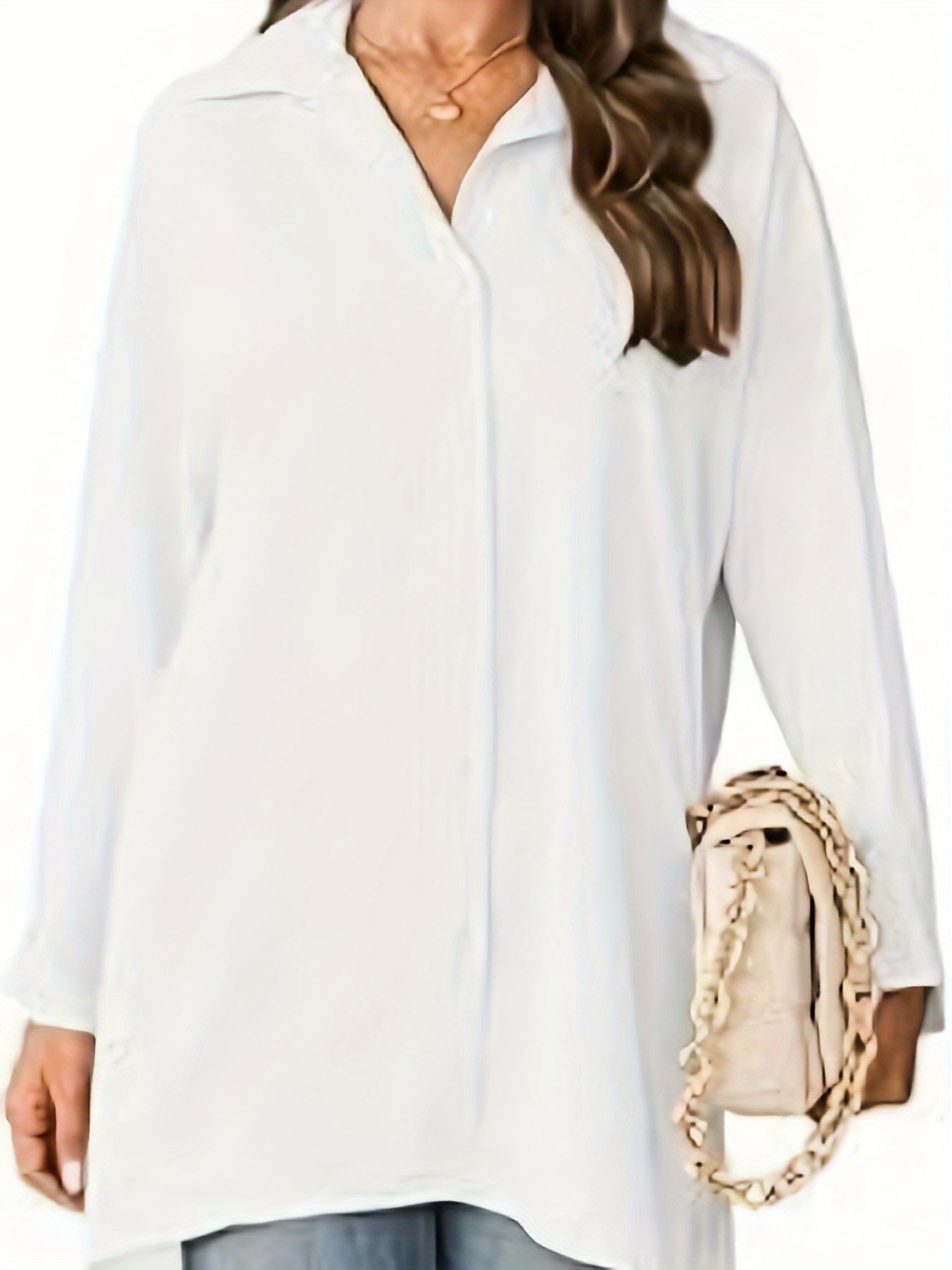 womens oversized t shirt button up long sleeve shirt v neck loose flowy shirt details 6