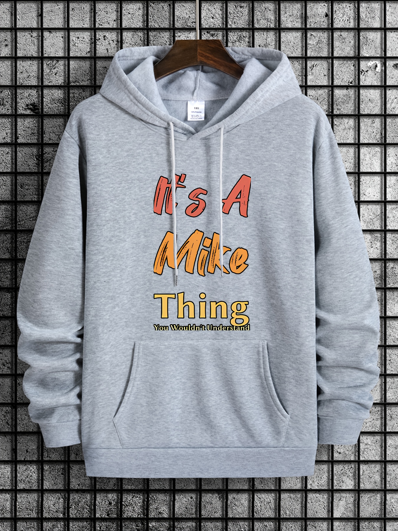 Plus Size Men s It s A Mike Thing Print Long Sleeve Hoodies, Warm Drawstring Hooded Sweatshirt, Comfy Clothing For Autumn And Winter details 0