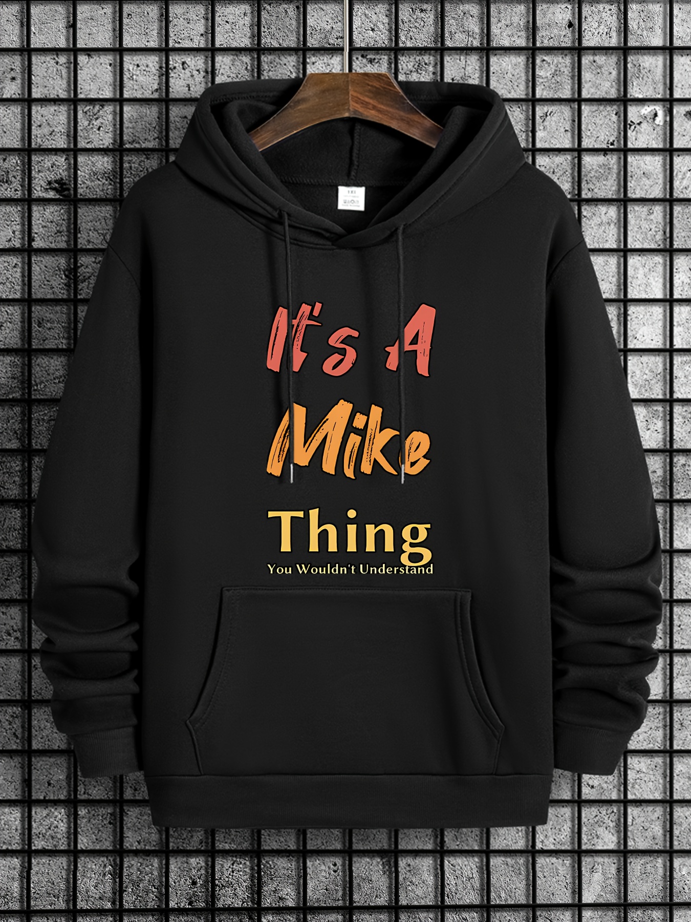 Plus Size Men s It s A Mike Thing Print Long Sleeve Hoodies, Warm Drawstring Hooded Sweatshirt, Comfy Clothing For Autumn And Winter details 9