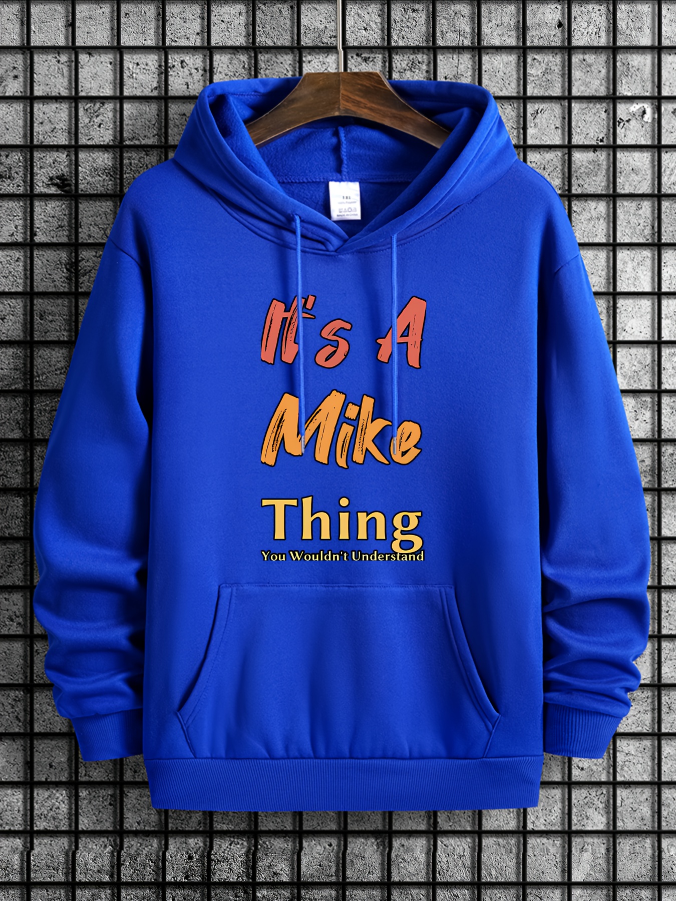 Plus Size Men s It s A Mike Thing Print Long Sleeve Hoodies, Warm Drawstring Hooded Sweatshirt, Comfy Clothing For Autumn And Winter details 18