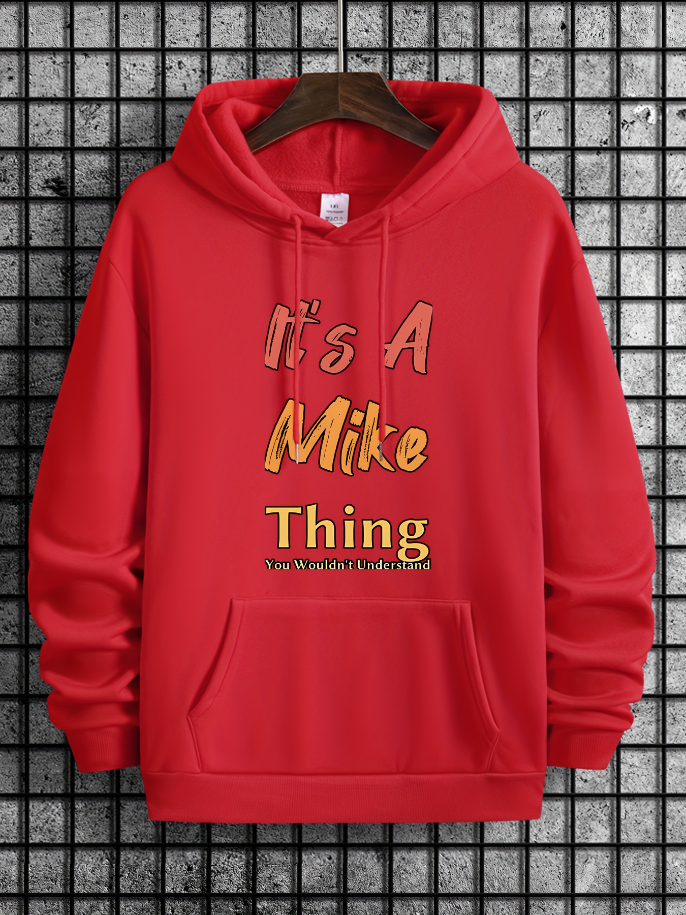 Plus Size Men s It s A Mike Thing Print Long Sleeve Hoodies, Warm Drawstring Hooded Sweatshirt, Comfy Clothing For Autumn And Winter details 31