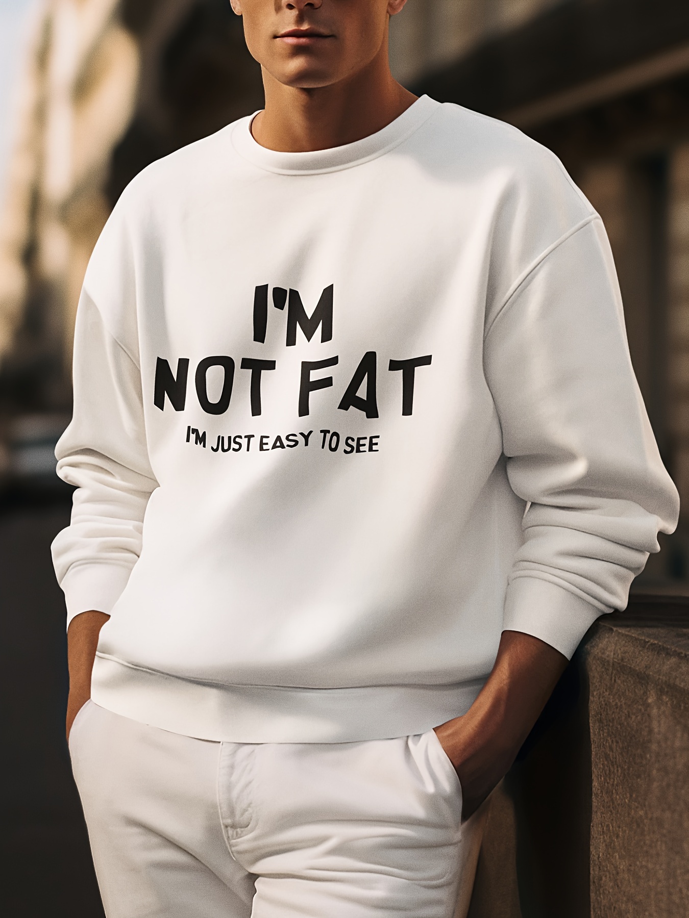 im not fat creative letter print mens fashion plus size crew neck long sleeve sweatshirt comfortable pullover top perfect for casual daily wear details 0