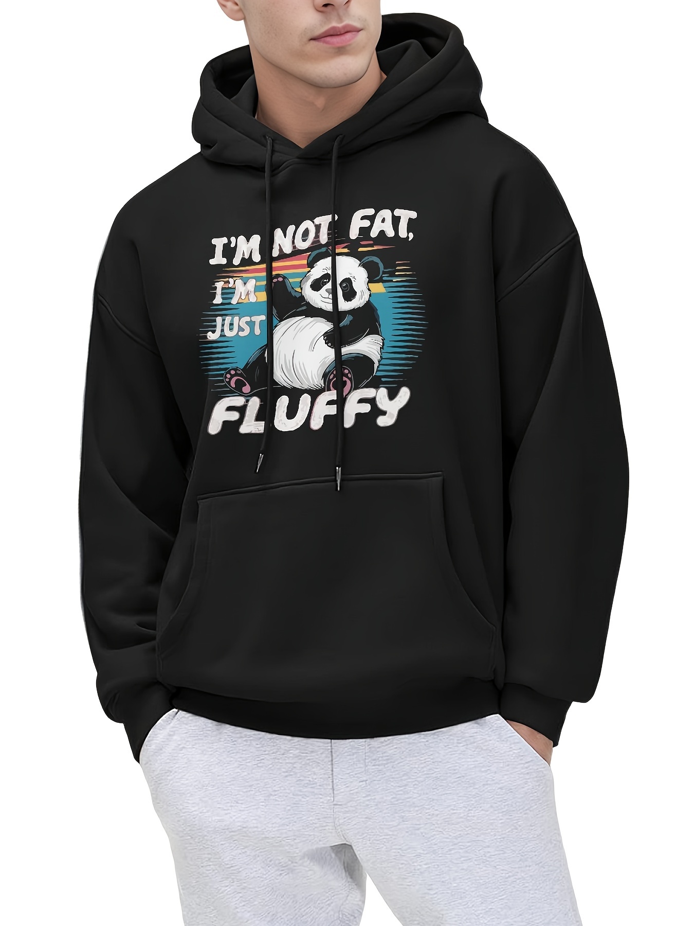 im not fat fluffy panda graphic print mens plus size fashion sports sweatshirt tops autumn and winter hoodies casual sportswear large pocket pullover details 1