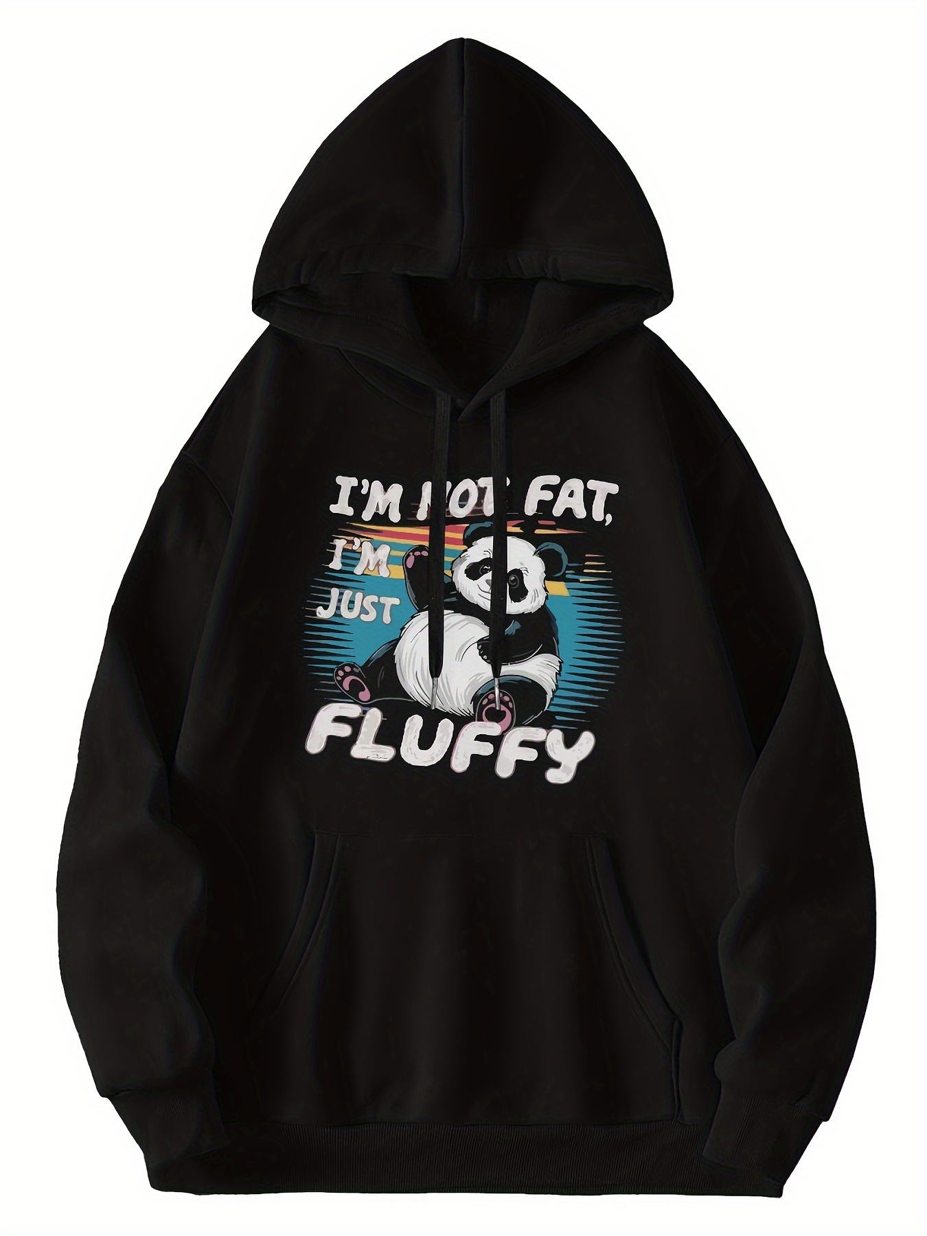 im not fat fluffy panda graphic print mens plus size fashion sports sweatshirt tops autumn and winter hoodies casual sportswear large pocket pullover details 2