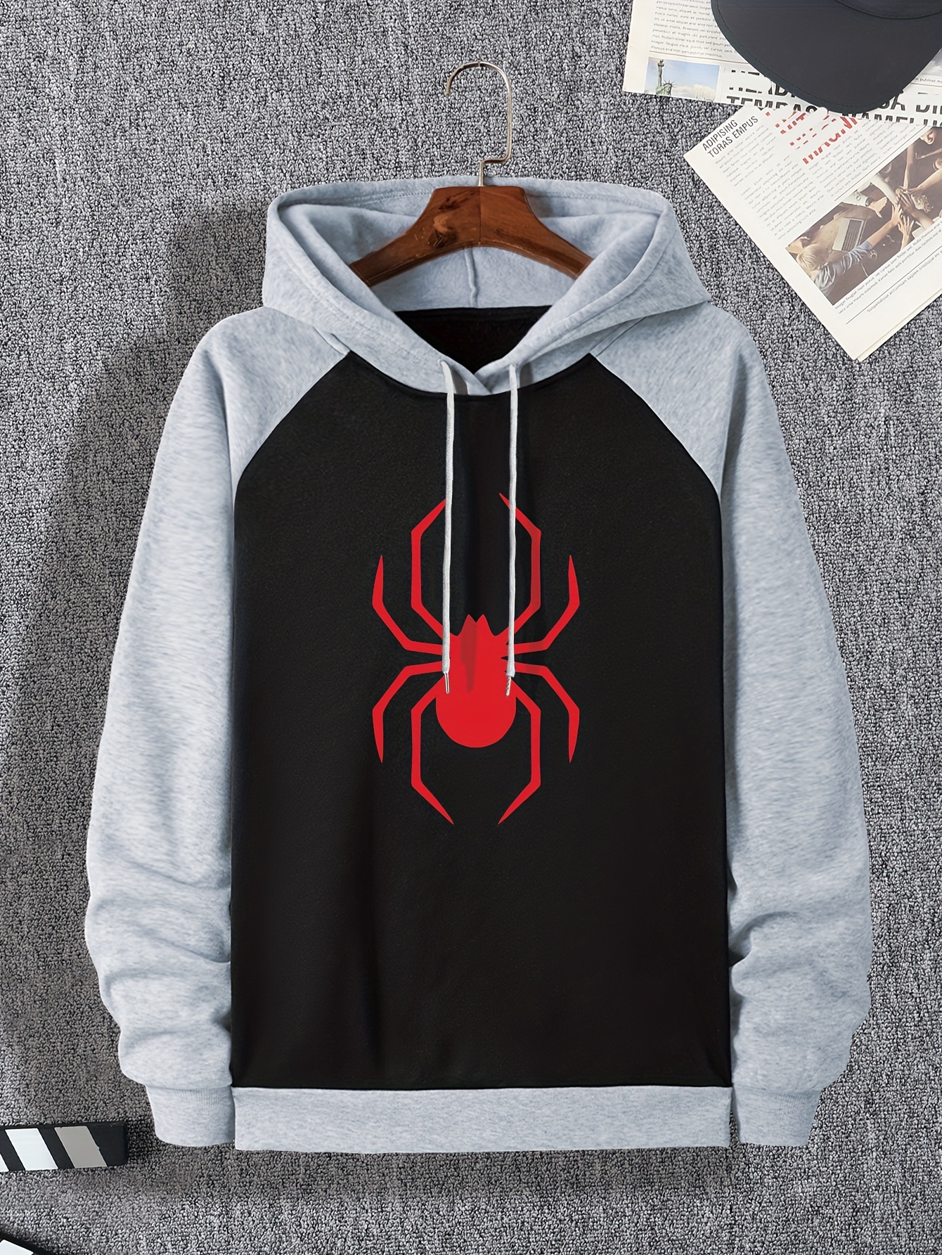 mens plus size color block hoodie comfy long sleeve sweatshirt with spider print pocket details 7