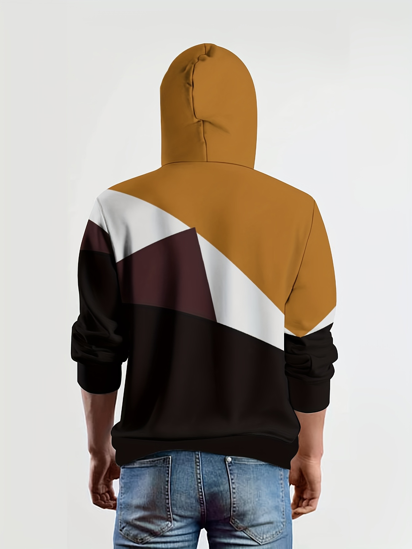 plus size mens contrast pattern print hoodies hooded sweatshirt for spring fall winter mens clothing details 3