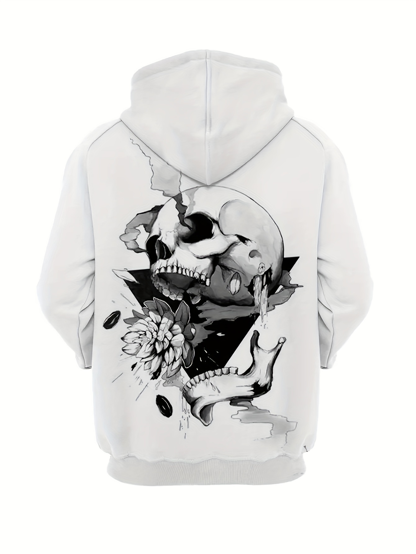 plus size mens skull flowers print hoodies oversized fashion hooded sweatshirt for fall winter mens clothing details 0