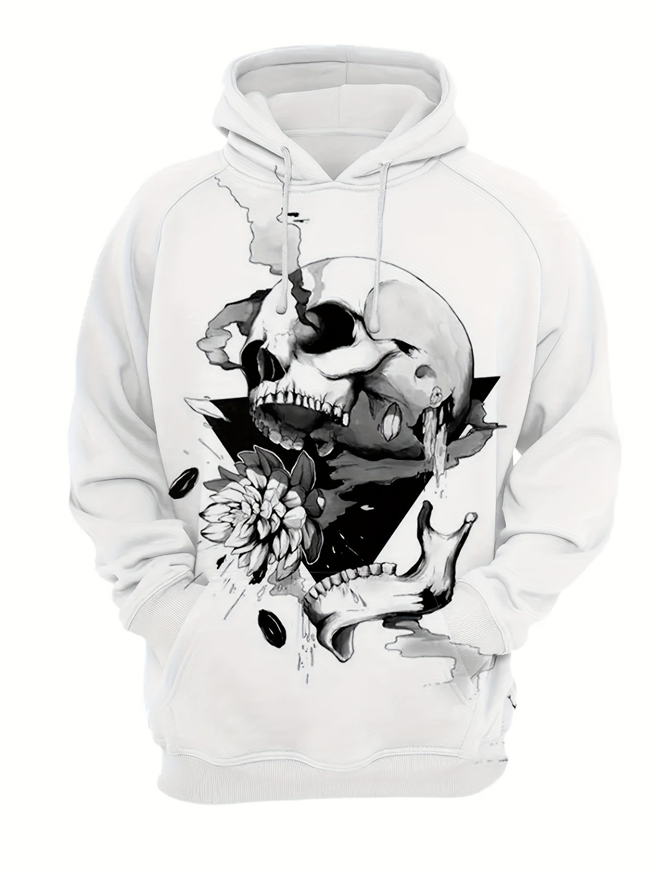 plus size mens skull flowers print hoodies oversized fashion hooded sweatshirt for fall winter mens clothing details 1