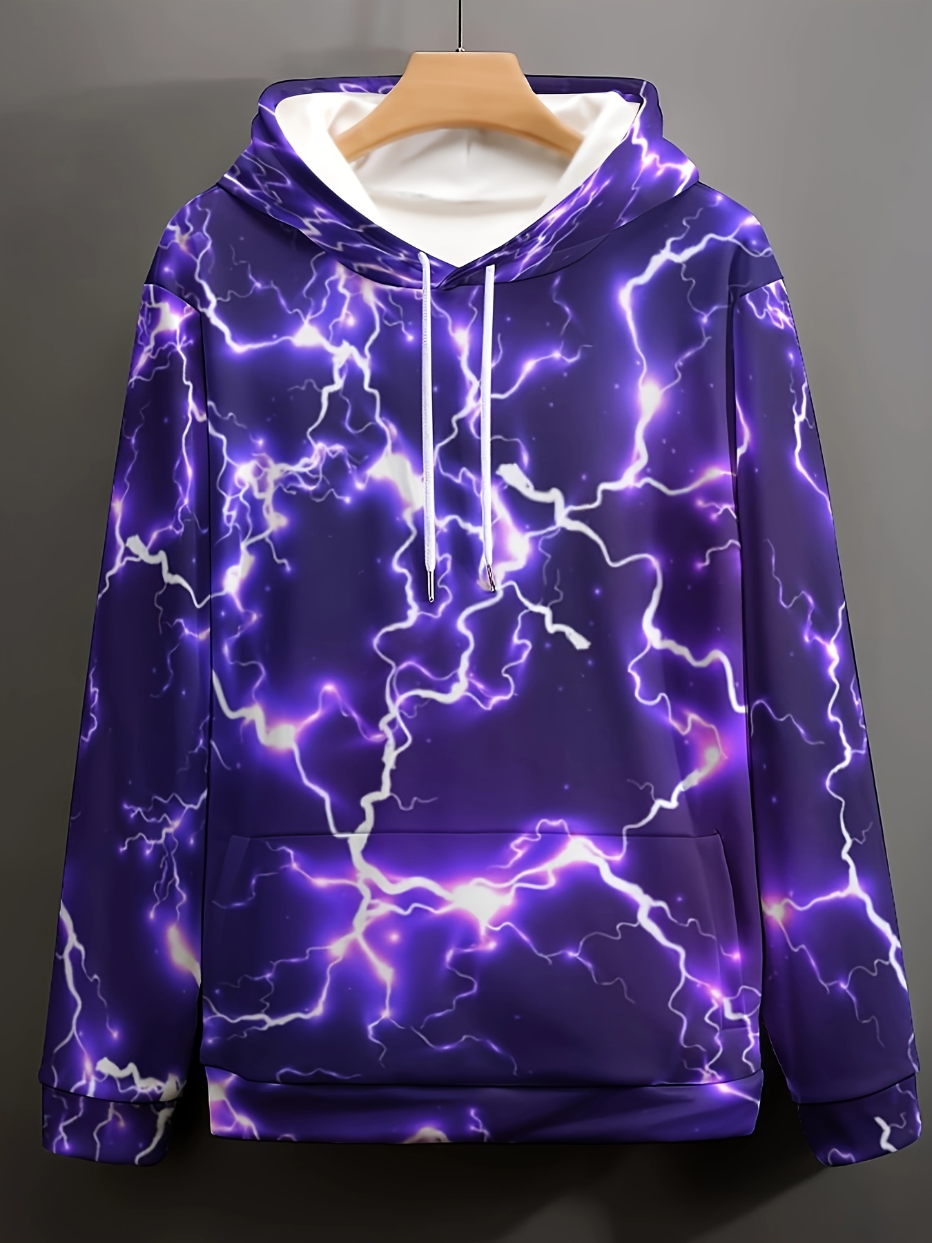 plus size mens 3d lightning print hoodies fashion casual hooded sweatshirt for spring fall winter mens clothing details 1