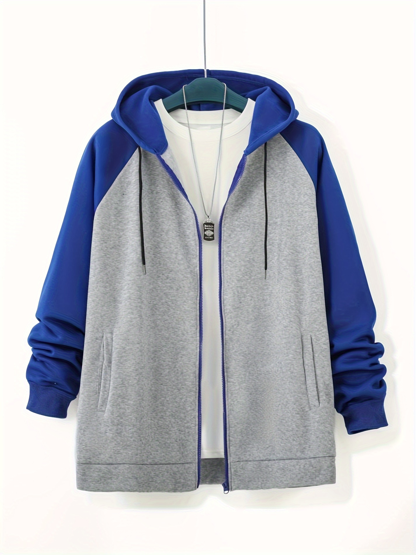 plus size mens full zip hoodies color block long sleeve drawstring jacket best sellers details 0