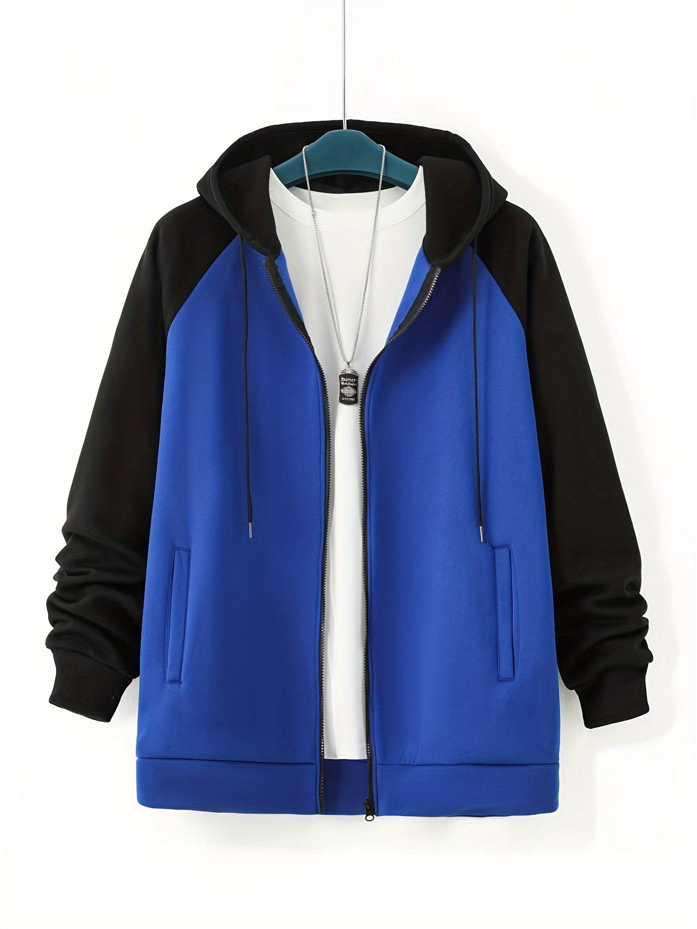 plus size mens full zip hoodies color block long sleeve drawstring jacket best sellers details 5