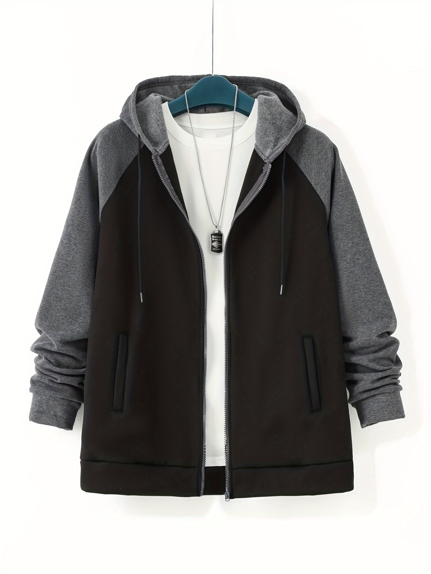 plus size mens full zip hoodies color block long sleeve drawstring jacket best sellers details 10