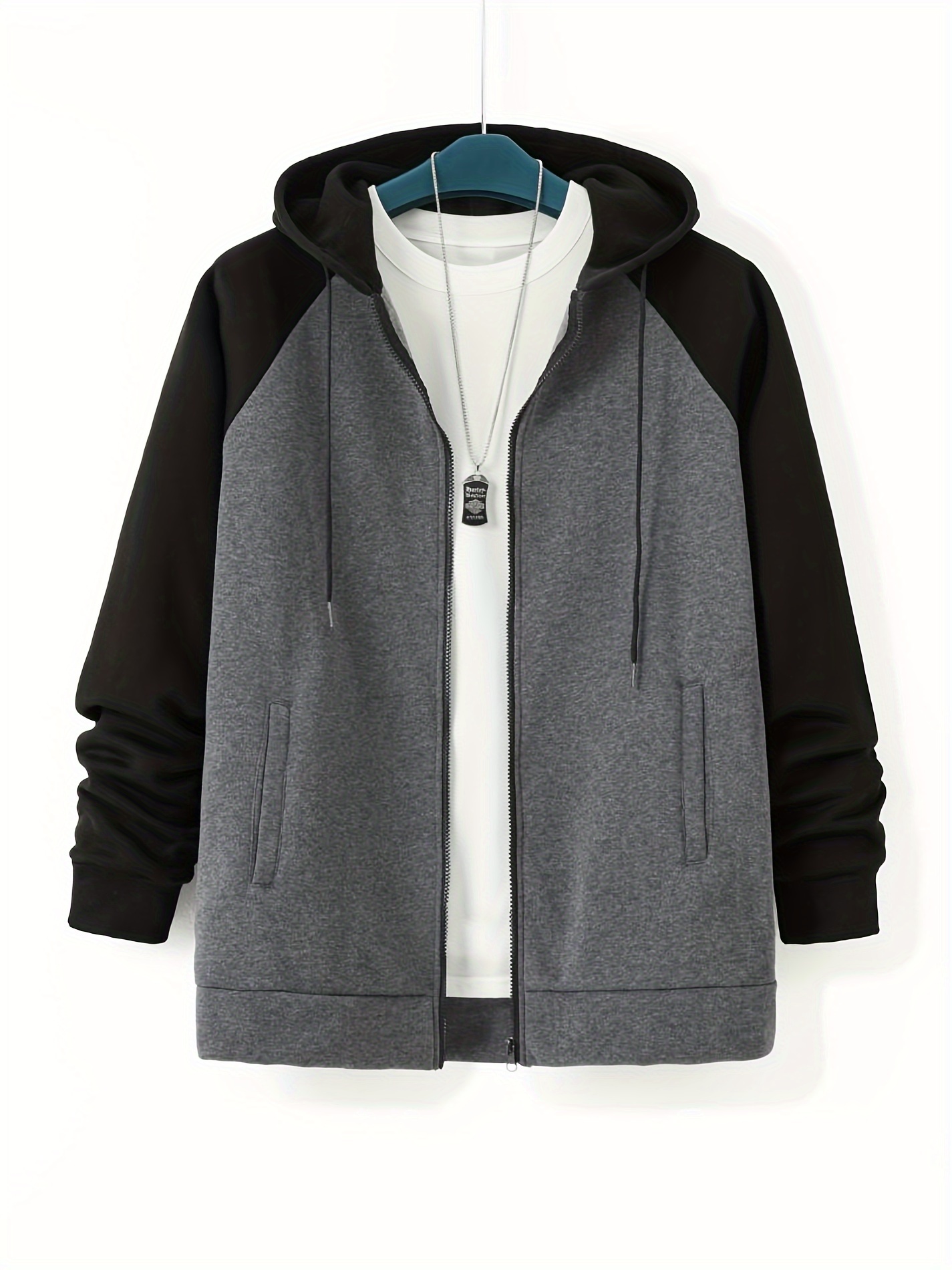 plus size mens full zip hoodies color block long sleeve drawstring jacket best sellers details 26