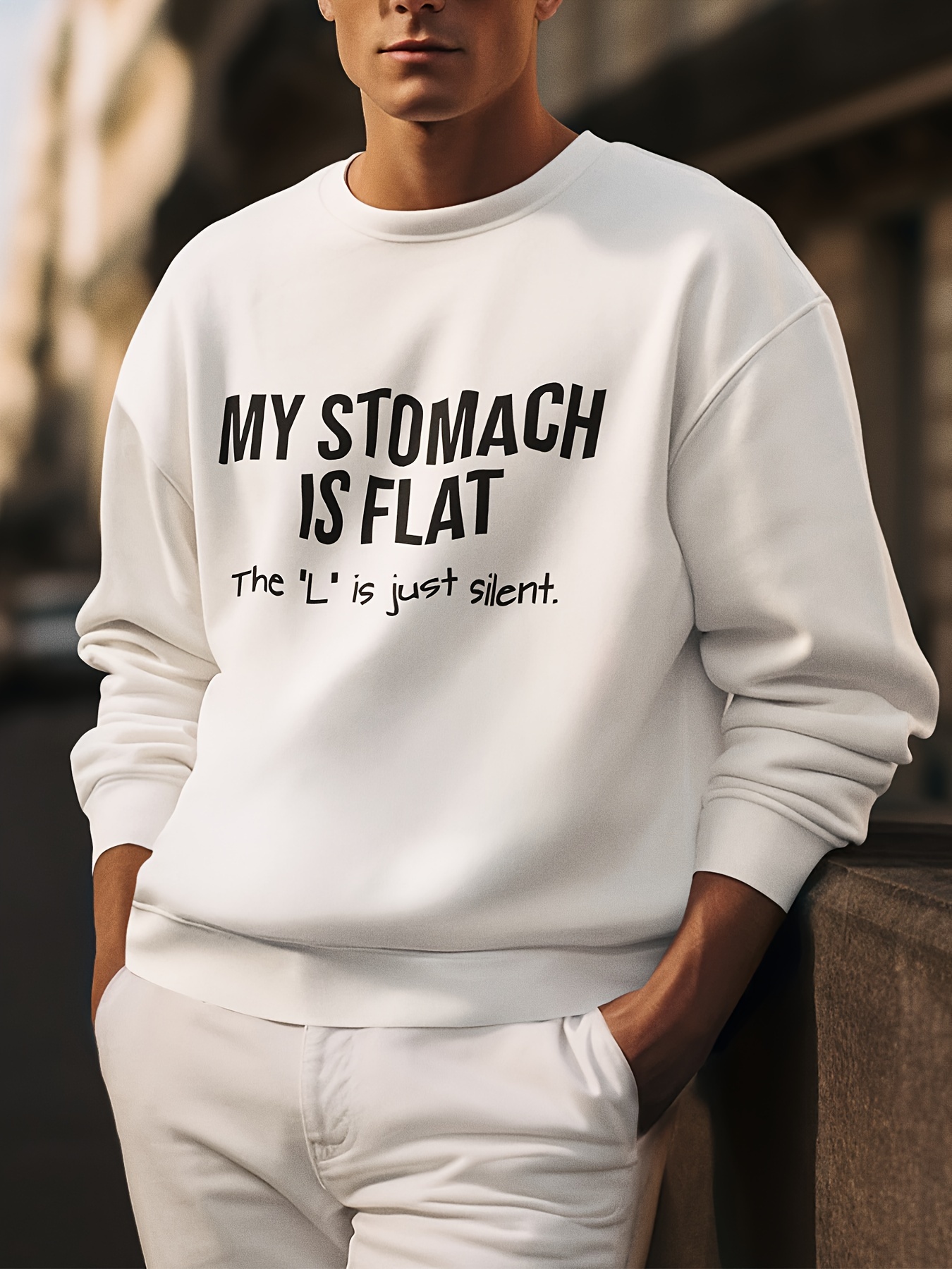 im not fat funny letter print mens plus size crew neck long sleeve sweatshirt comfortable pullover top perfect for daily wear suitable for autumn winter details 0