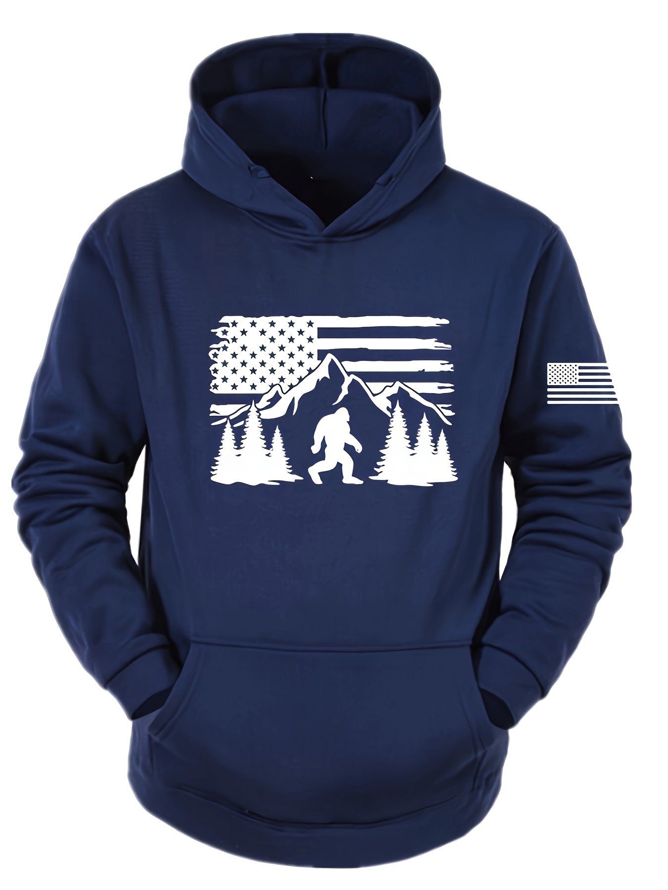 plus size mens us flag mountain print hoodies oversized hooded sweatshirt for autumn winter mens clothing details 1