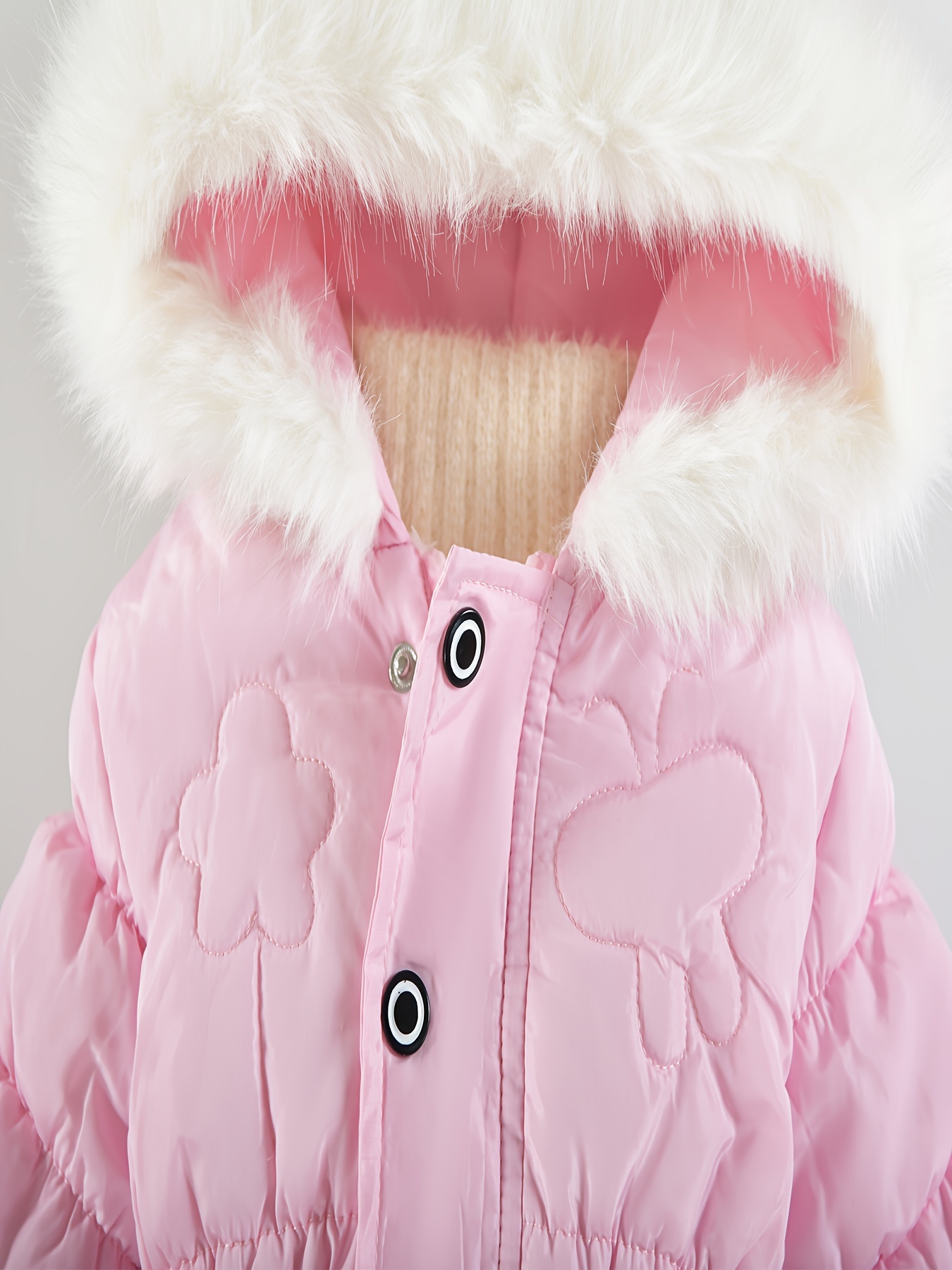 little girls warm padded jacket with fur collar solid cute winter coats with pockets details 4