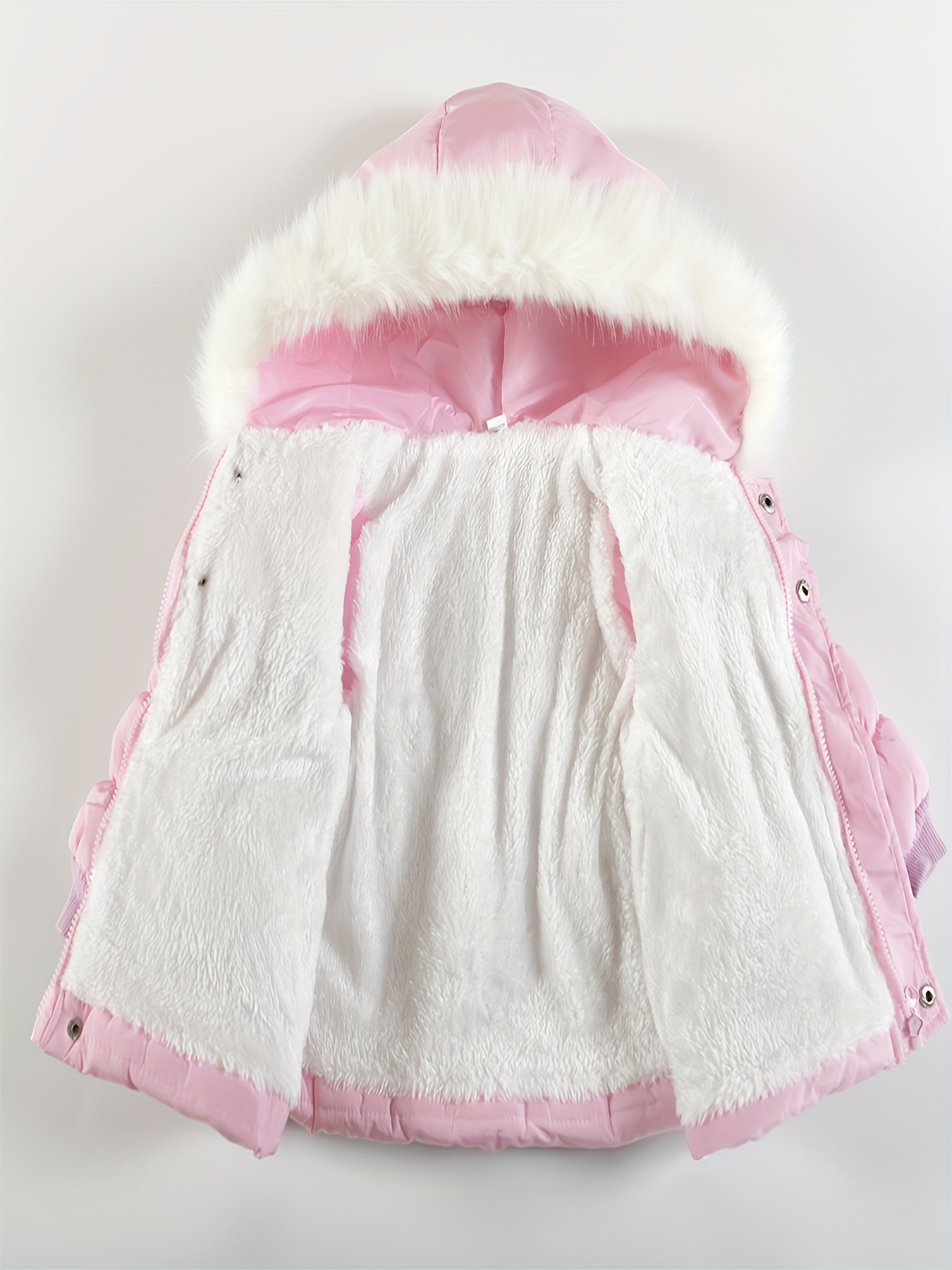 little girls warm padded jacket with fur collar solid cute winter coats with pockets details 8