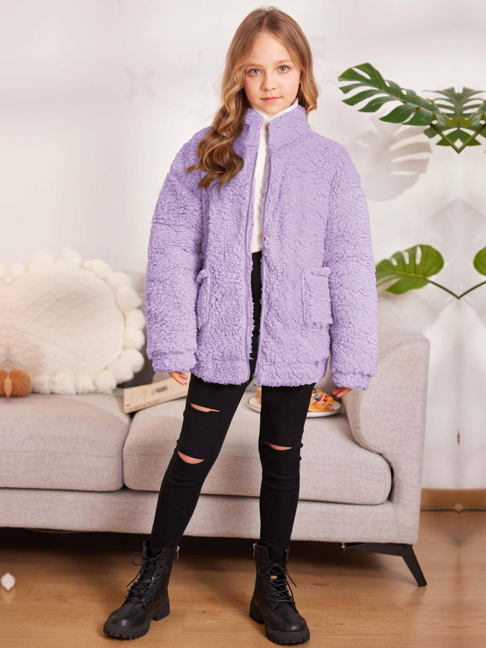 Girls Full Zip Fleece Jacket Sherpa Outwear Coat Fall Winter for 4-12Y details 18