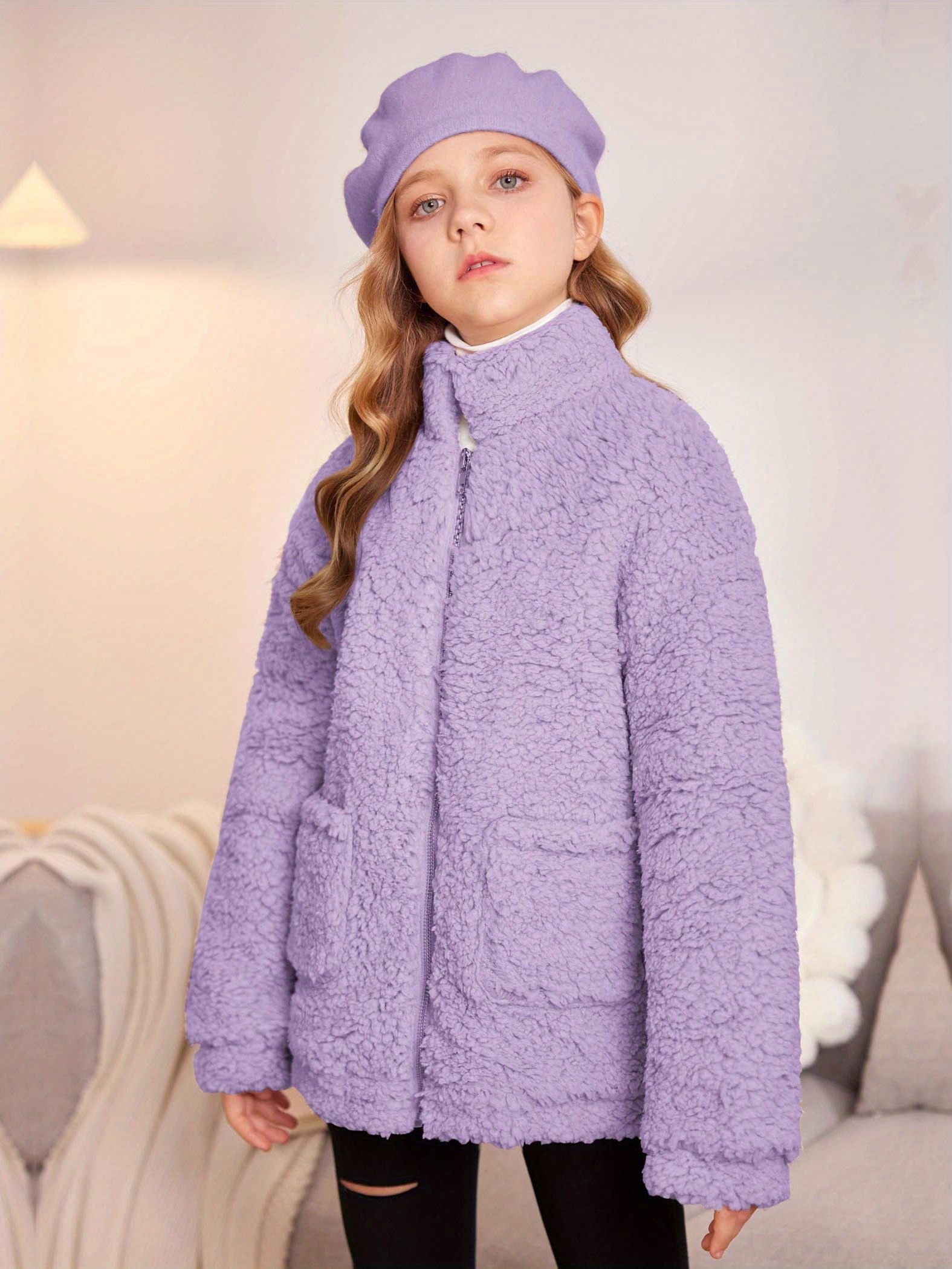 Girls Full Zip Fleece Jacket Sherpa Outwear Coat Fall Winter for 4-12Y details 19