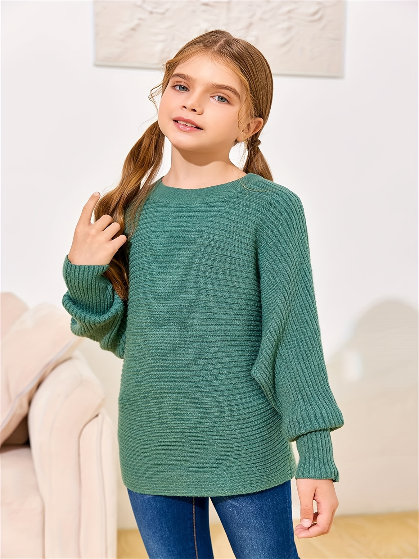 girls oversized crewneck fall sweaters kids batwing long sleeve slouchy chunky cute pullover jumper shirts details 10