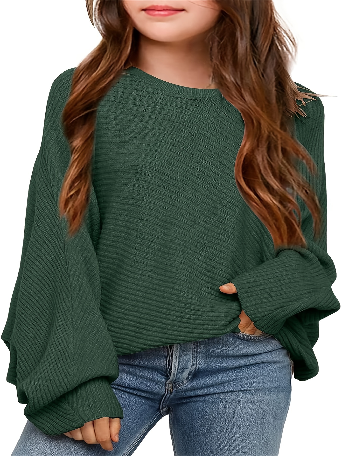 girls oversized crewneck fall sweaters kids batwing long sleeve slouchy chunky cute pullover jumper shirts details 11