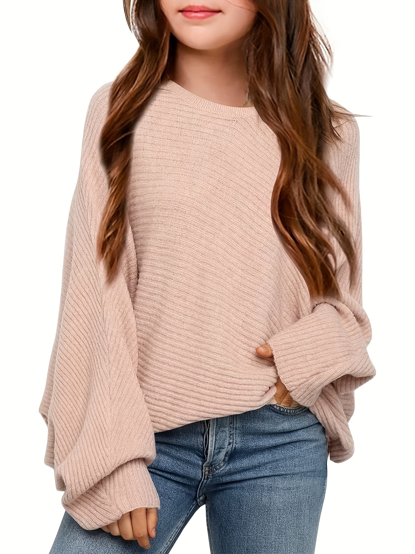 girls oversized crewneck fall sweaters kids batwing long sleeve slouchy chunky cute pullover jumper shirts details 22