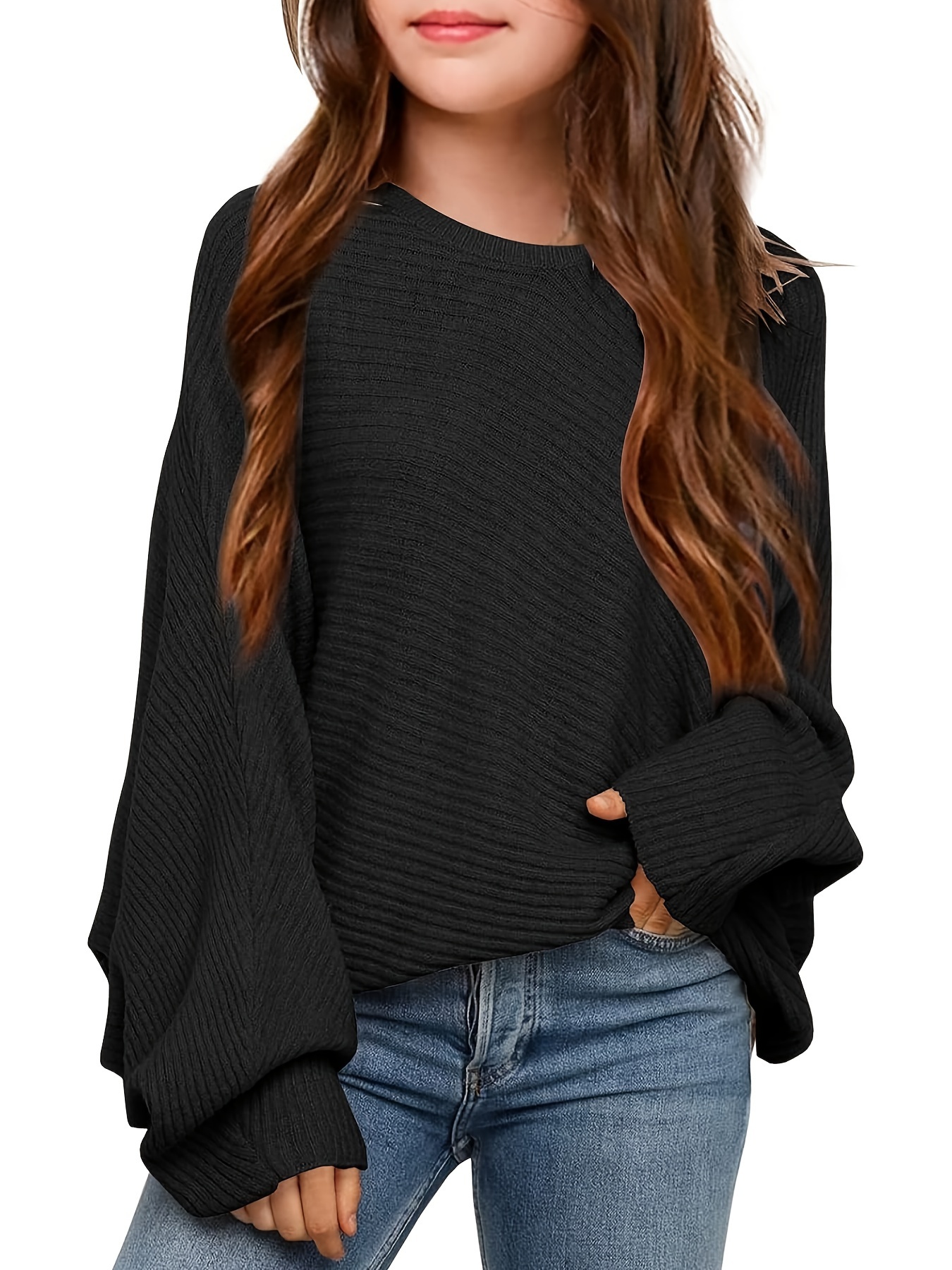 girls oversized crewneck fall sweaters kids batwing long sleeve slouchy chunky cute pullover jumper shirts details 26