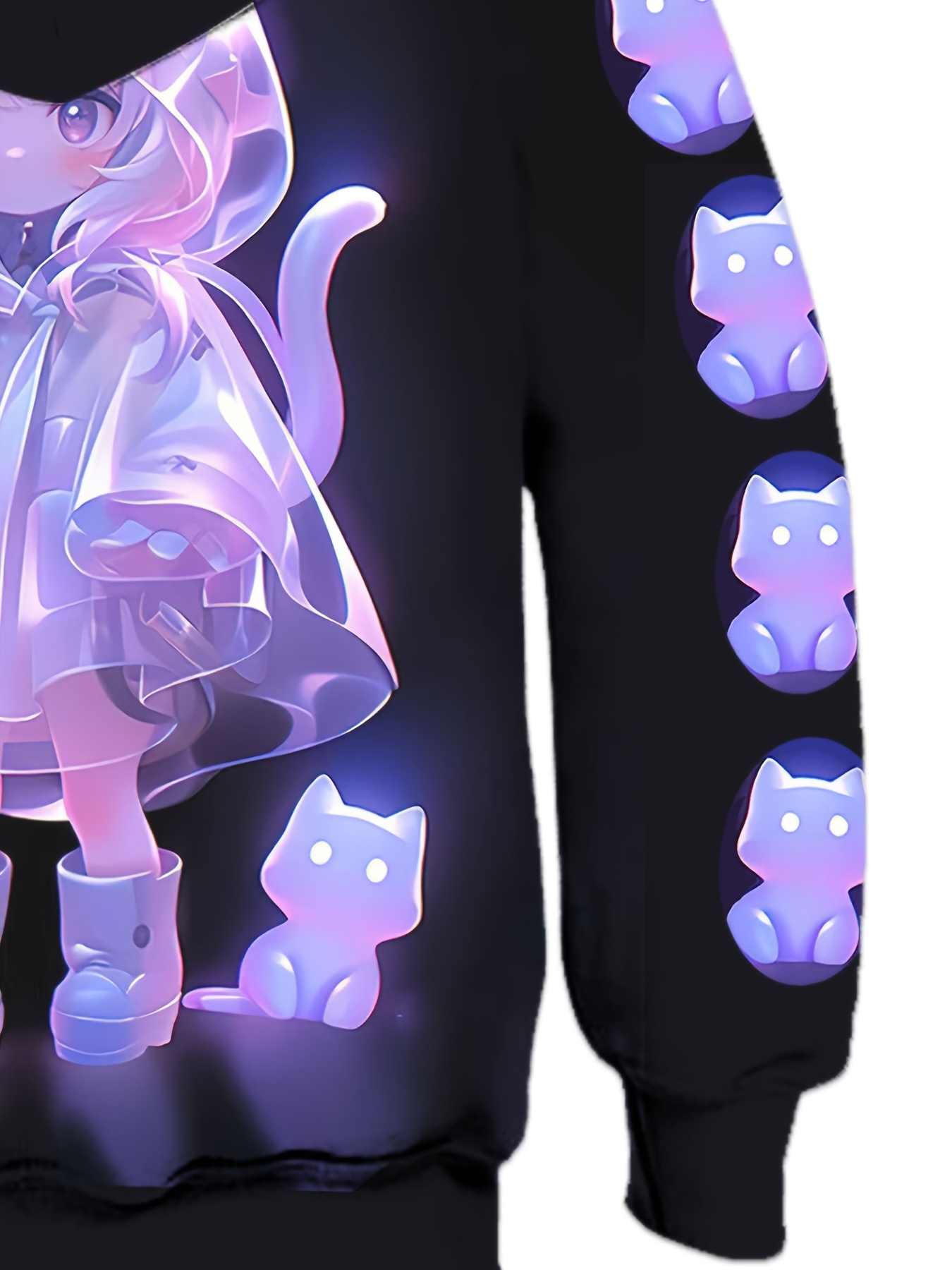 girls cute anime girl and cat 3d pattern trendy hoodie loose casual comfy hooded sweatshirt fall winter clothing details 2