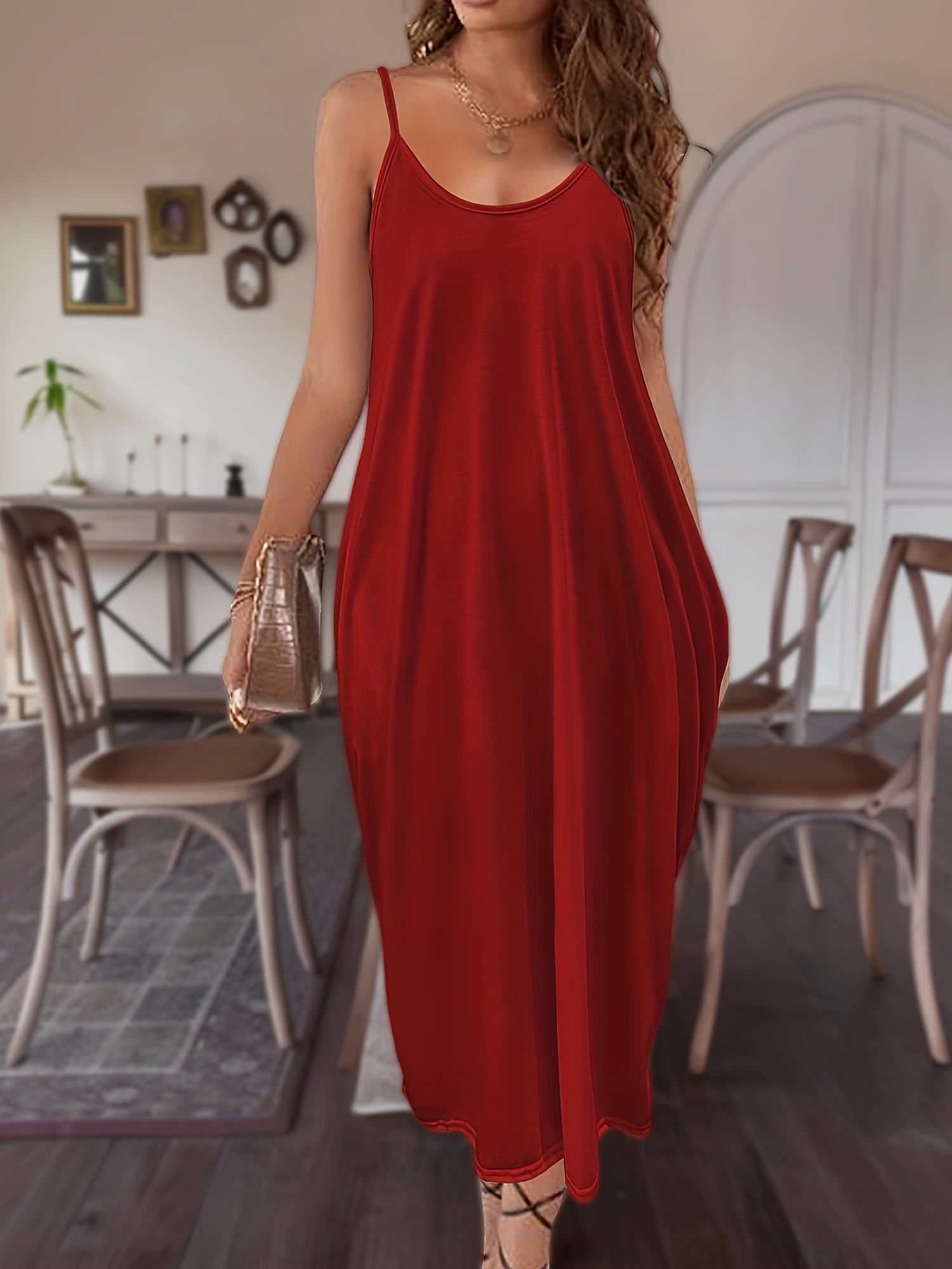 deep v neck cami dress with pocket solid casual every day dress for spring summer womens clothing details 28