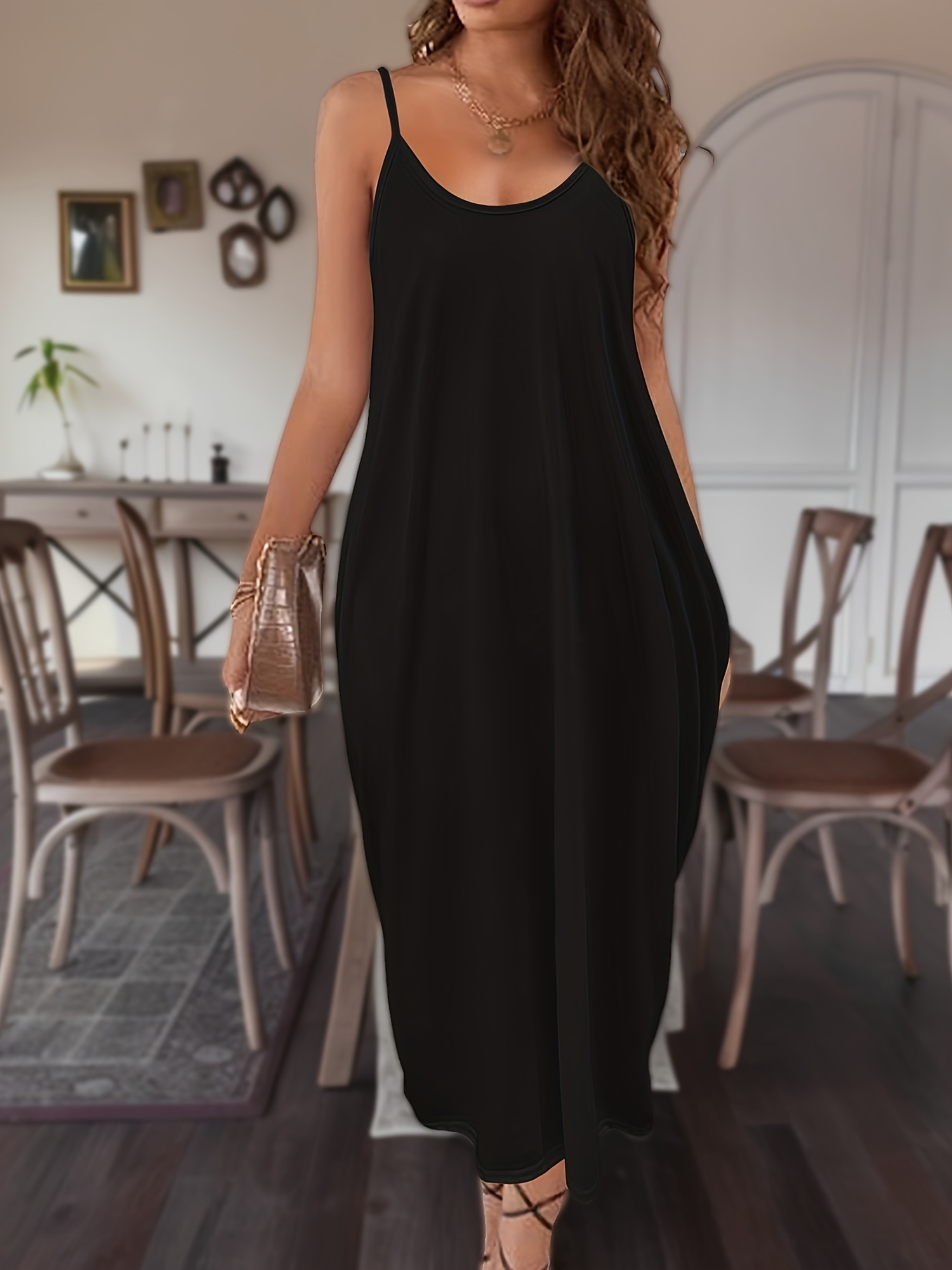 deep v neck cami dress with pocket solid casual every day dress for spring summer womens clothing details 32