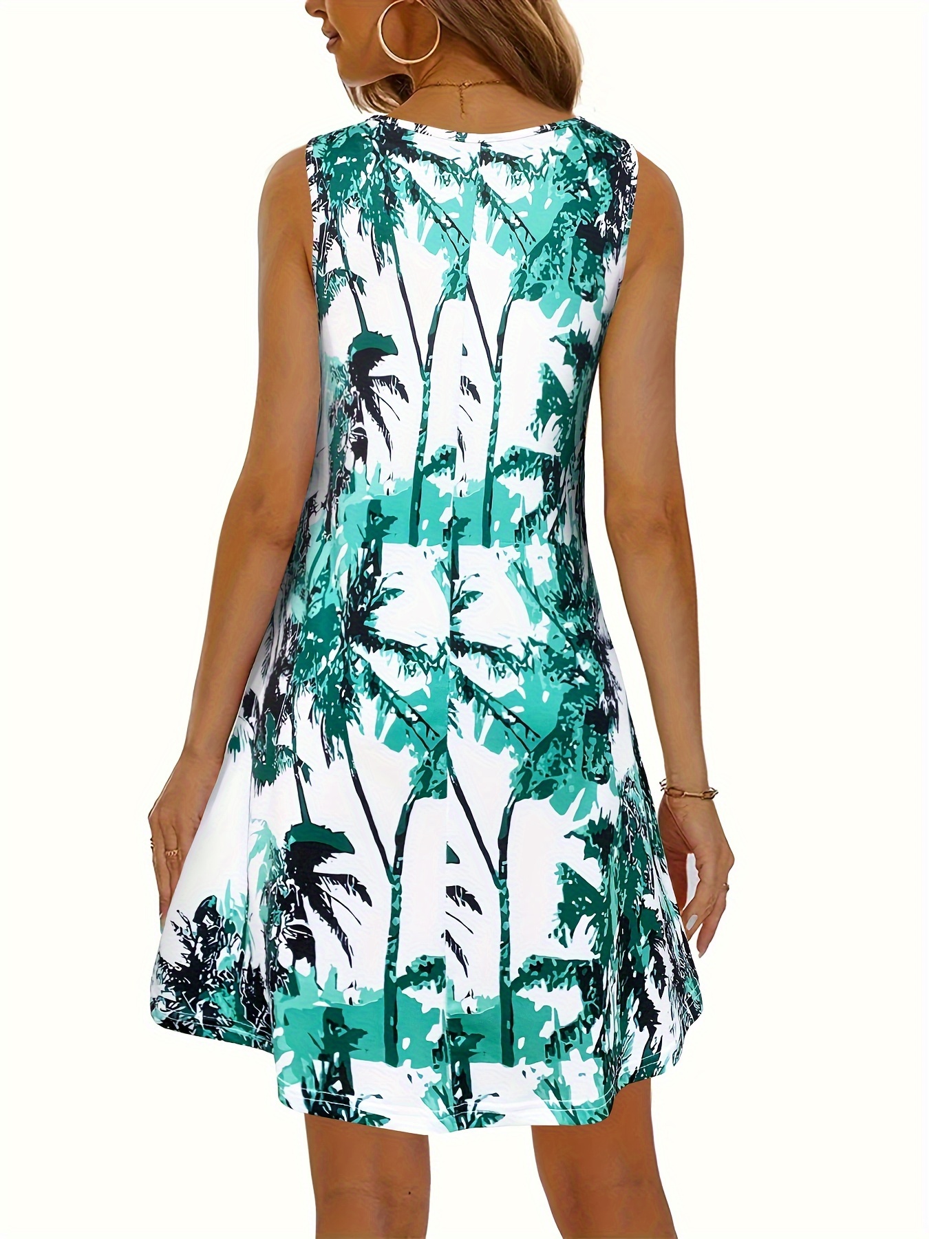 tropical print crew neck tank dress vacation sleeveless dress for spring summer womens clothing details 1