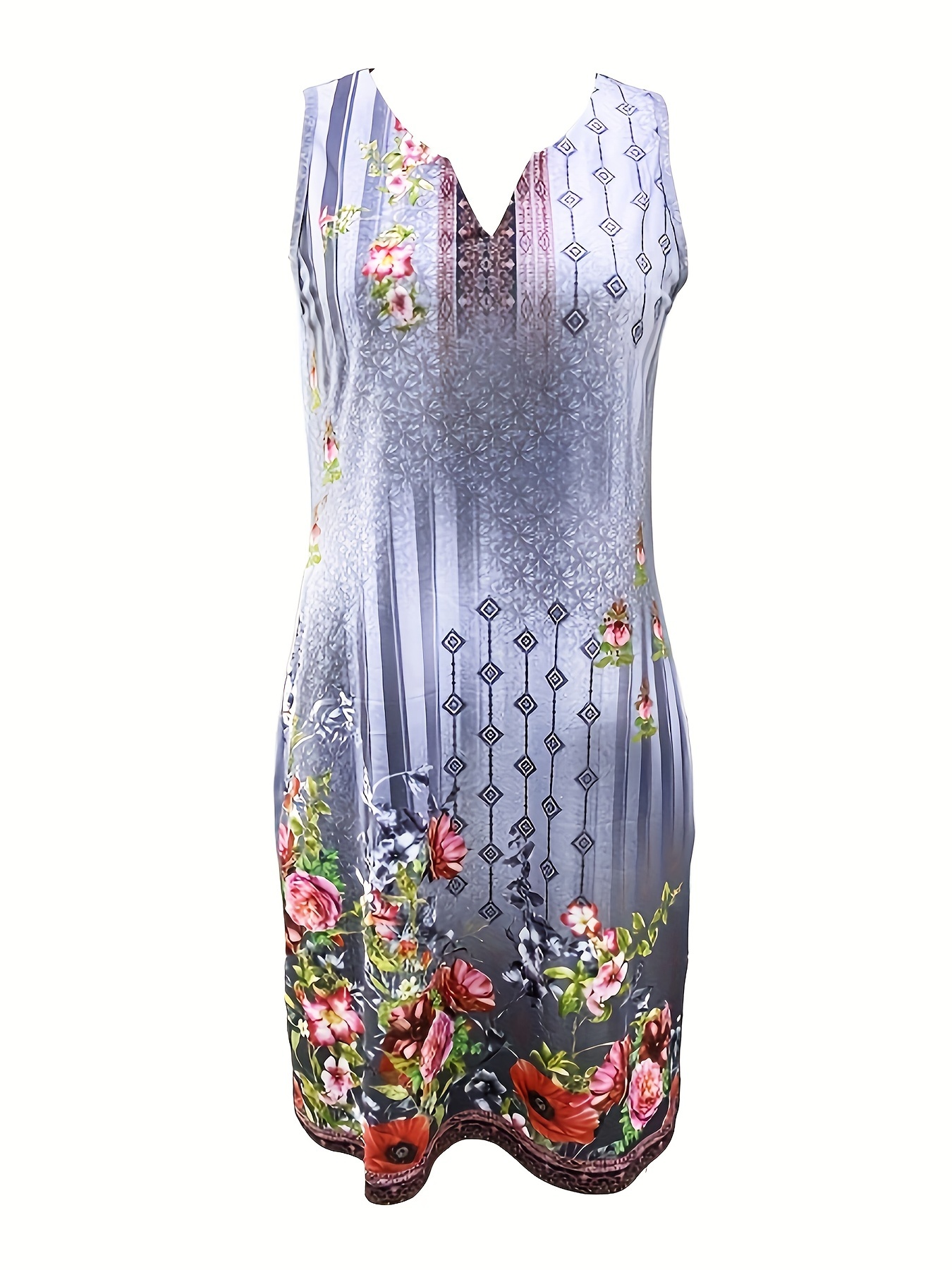 floral print notched neck dress casual sleeveless tank dress for spring summer womens clothing details 7