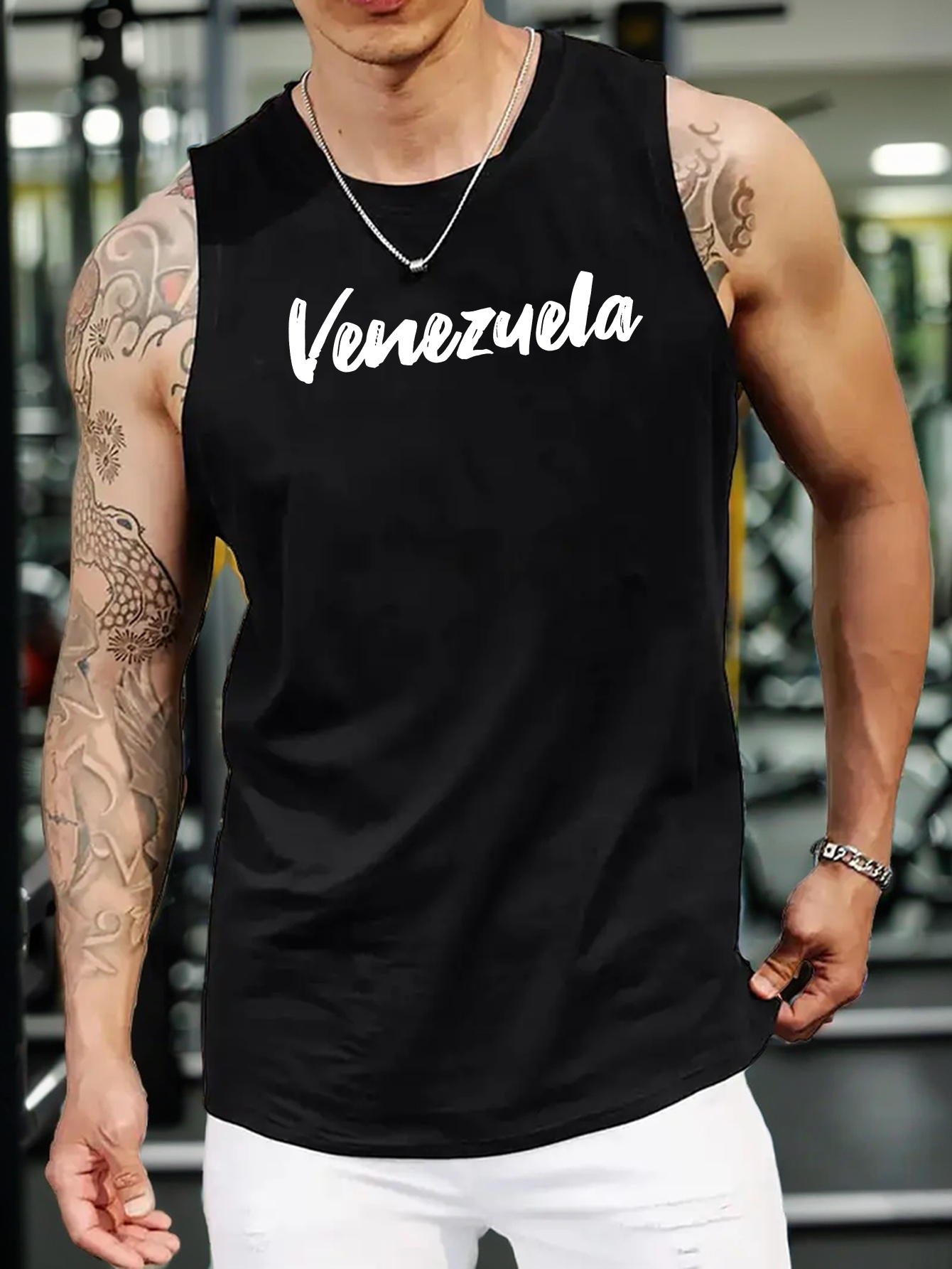 venezuela letter print mens quick dry moisture wicking breathable tank tops athletic gym bodybuilding sports sleeveless shirts mens vest for workout running training basketball fitness details 0