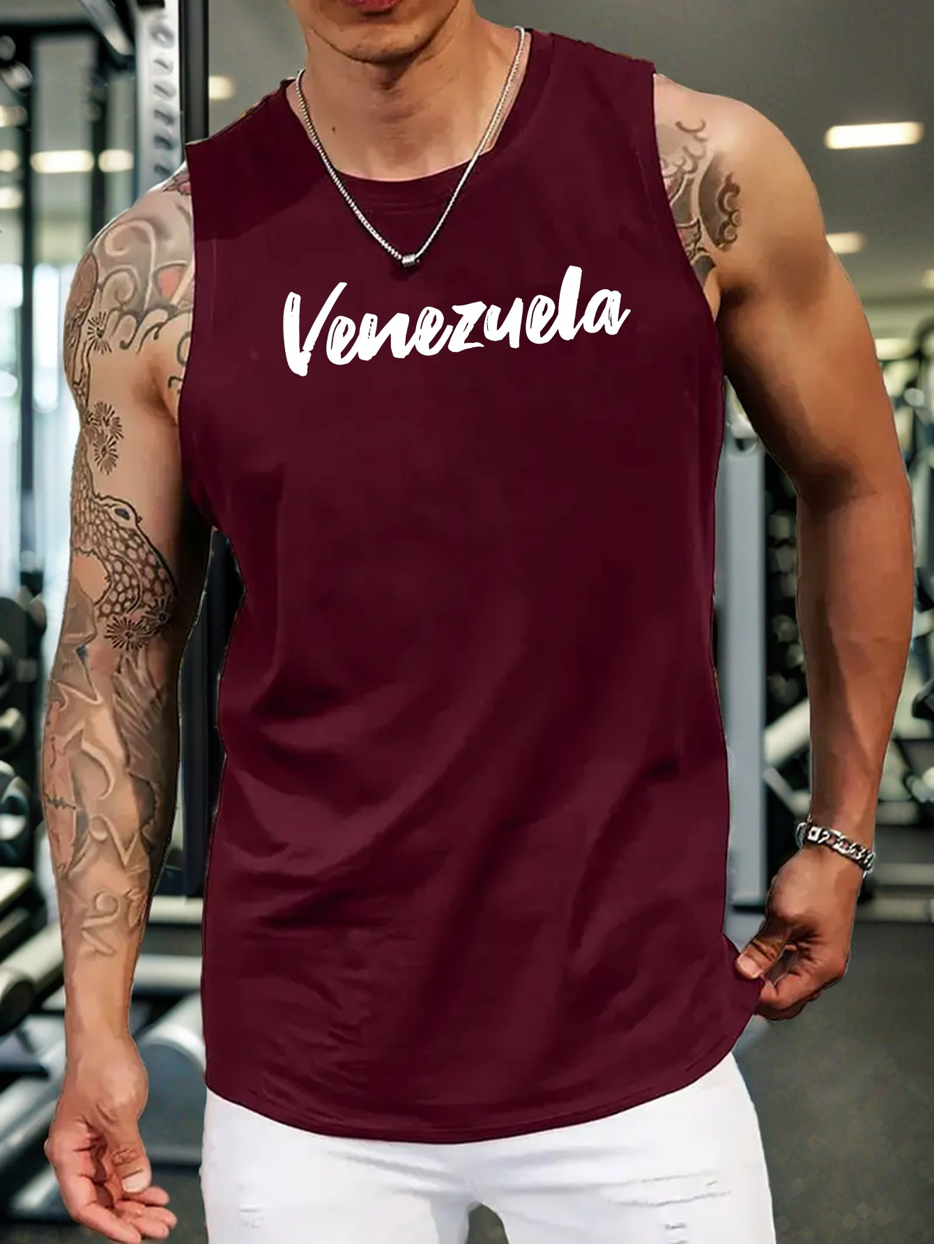 venezuela letter print mens quick dry moisture wicking breathable tank tops athletic gym bodybuilding sports sleeveless shirts mens vest for workout running training basketball fitness details 5