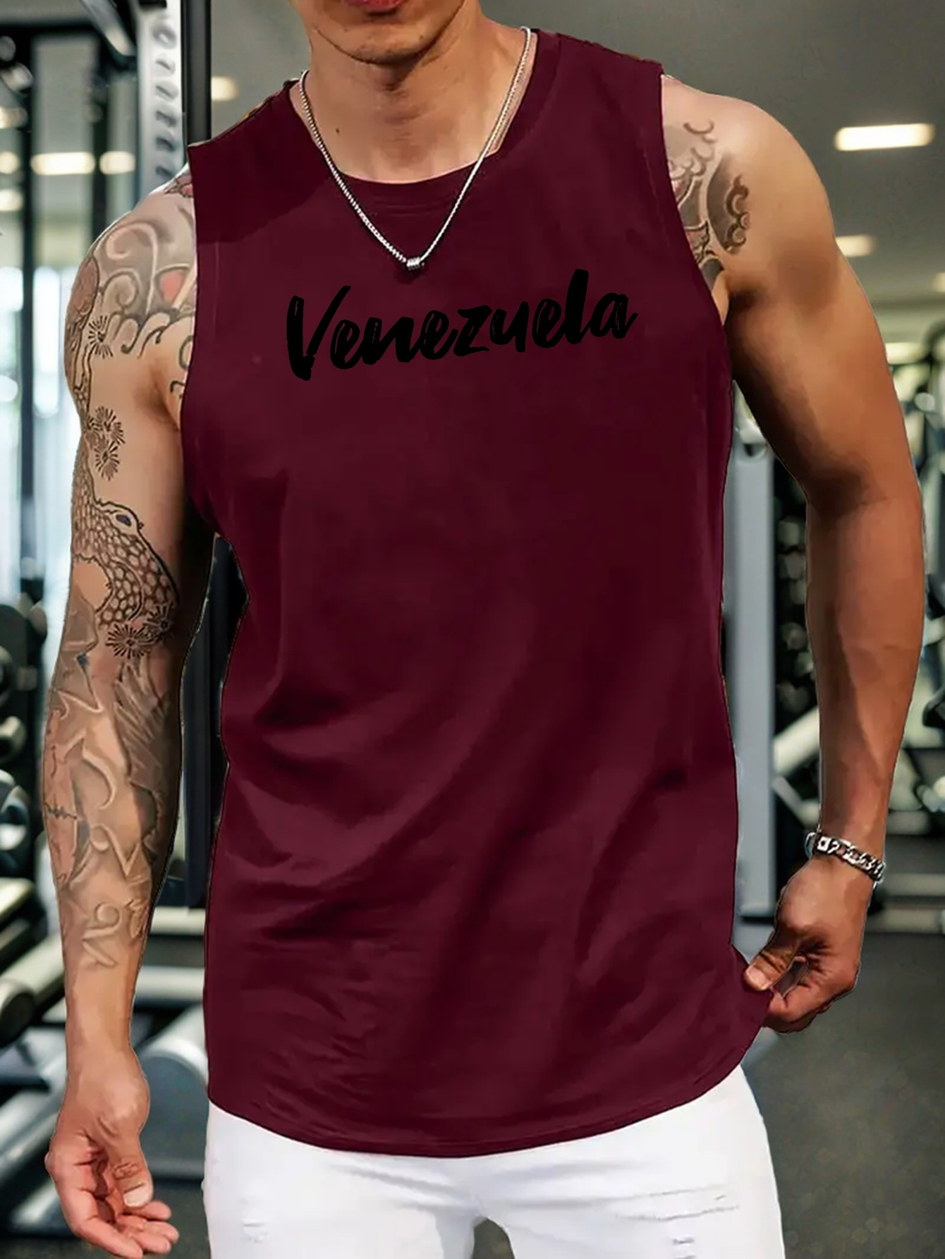 venezuela letter print mens quick dry moisture wicking breathable tank tops athletic gym bodybuilding sports sleeveless shirts mens vest for workout running training basketball fitness details 10