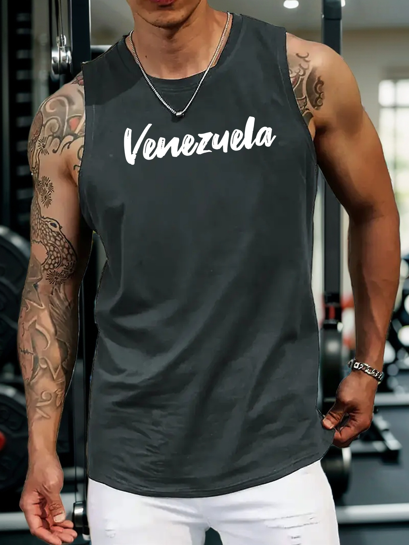 venezuela letter print mens quick dry moisture wicking breathable tank tops athletic gym bodybuilding sports sleeveless shirts mens vest for workout running training basketball fitness details 25