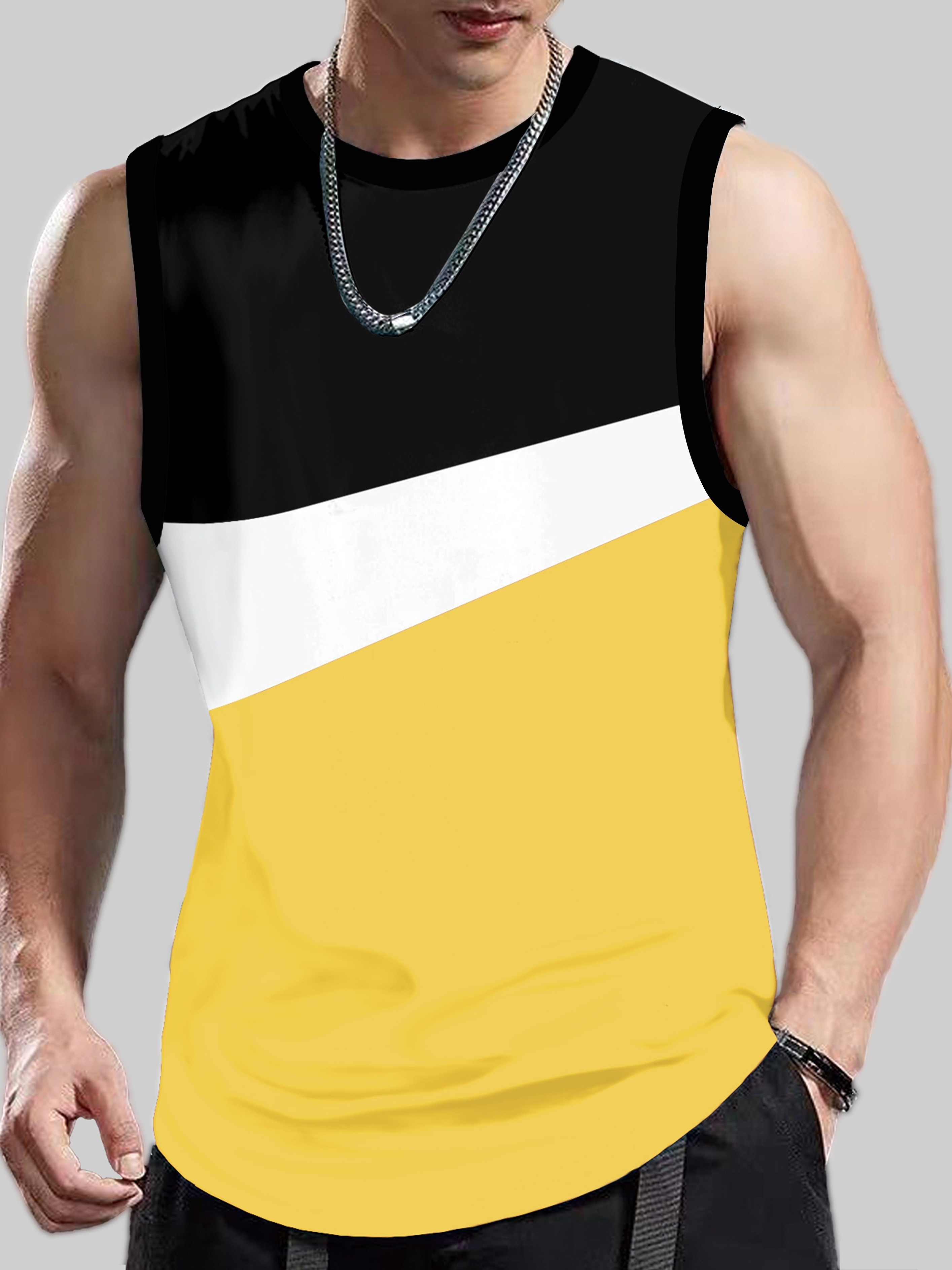 mens casual color block tank top stretch sleeveless tank tee shirt for summer fall spring details 5