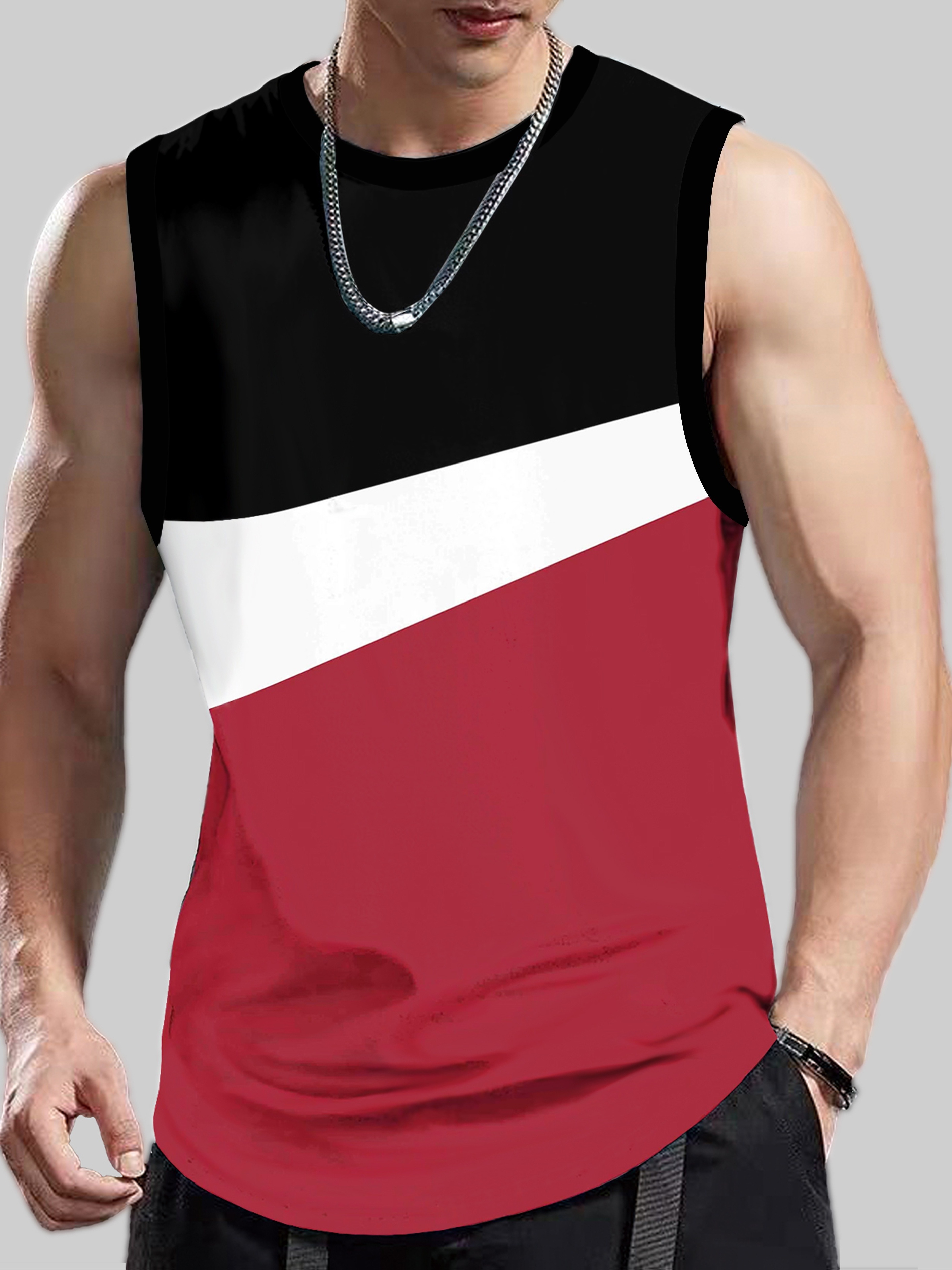 mens casual color block tank top stretch sleeveless tank tee shirt for summer fall spring details 11