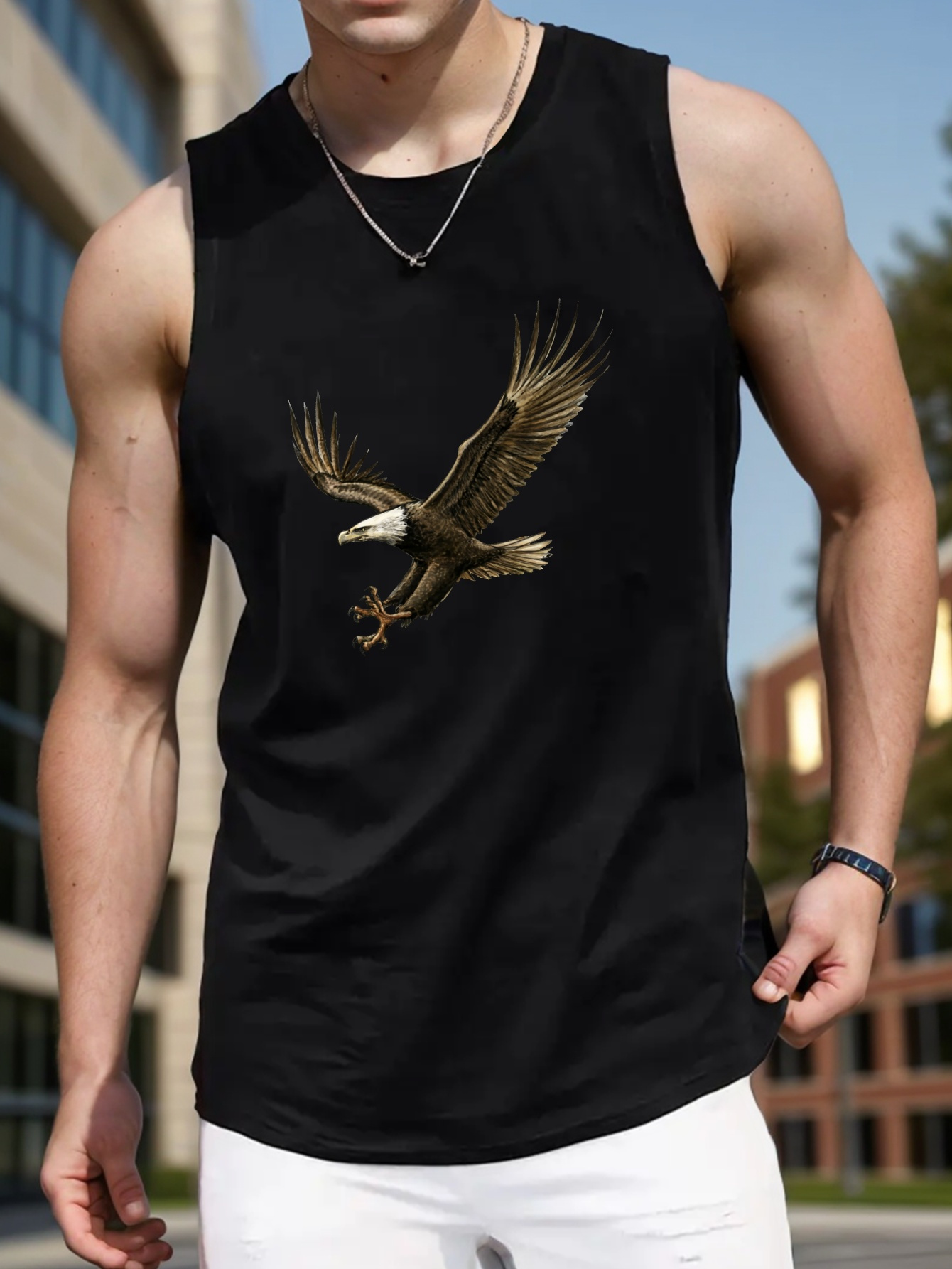 eagle print summer mens quick dry moisture wicking breathable tank tops athletic gym bodybuilding sports sleeveless shirts for running training mens clothing details 0